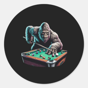 Pegatina Redonda Funny Bigfoot Sasquatch Billiards Pool Player Homb