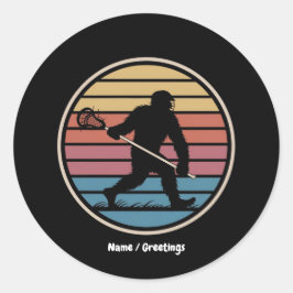 Pegatina Redonda Funny Bigfoot Sasquatch Lacrosse Vintage Sunset
