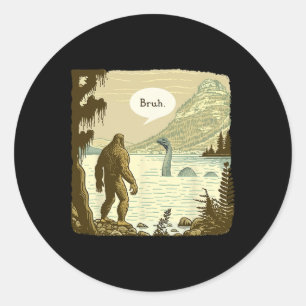 Pegatina Redonda Funny Bigfoot Sasquatch Loch Ness Monster Introver