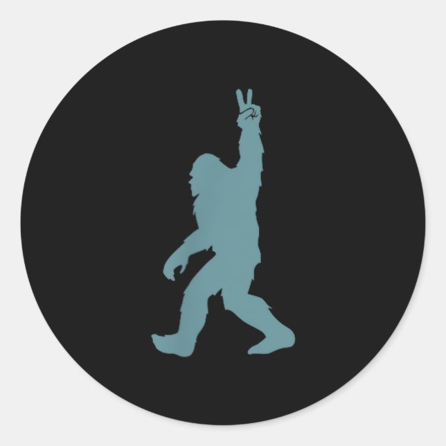 Pegatina Redonda Funny Bigfoot Sasquatch Peace Sign Big Foot Squatc (Anverso)