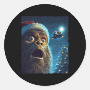 Pegatina Redonda Funny Bigfoot Sasquatch Selfie Santa Ufo Xmas Chri