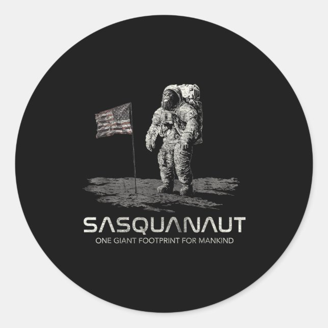 Pegatina Redonda Funny Bigfoot Sasquatch Space Sasquanaut  (Anverso)