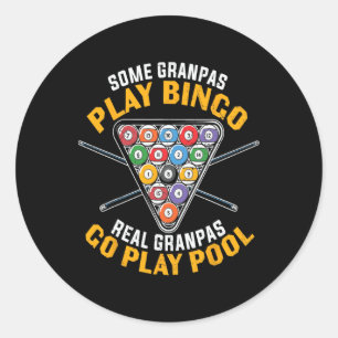 Pegatina Redonda Funny Billiard Pool Grandpa Professional Billiard