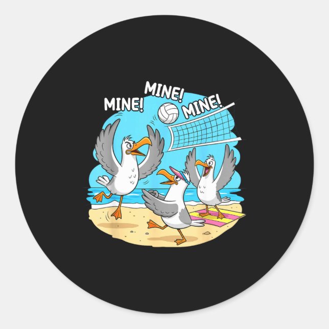 Pegatina Redonda Funny Bird Playing Volleyball Mine Game Day Vibes  (Anverso)