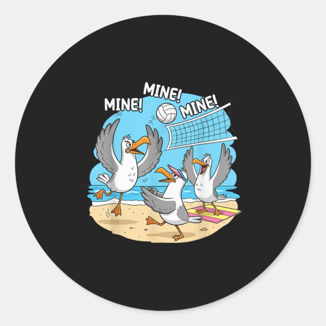 Pegatina Redonda Funny Bird Playing Volleyball Mine Game Day Vibes  (Anverso)