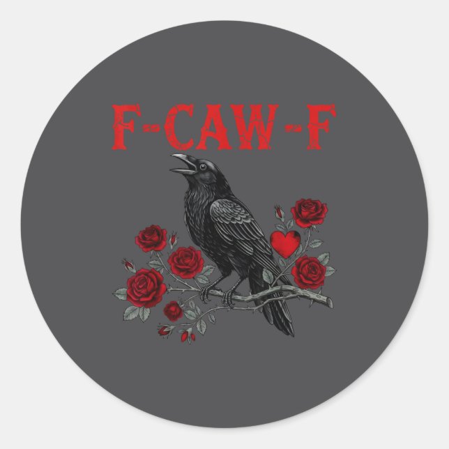Pegatina Redonda Funny Black Bird F-caw-f Anti Valentines Day Singl (Anverso)