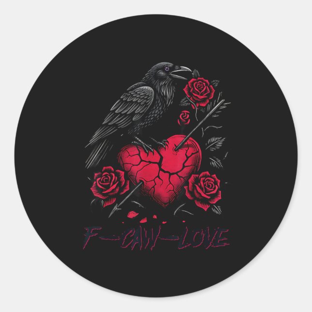 Pegatina Redonda Funny Black Bird F-caw-f Anti Valentines Day Singl (Anverso)