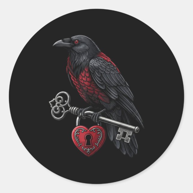 Pegatina Redonda Funny Black Crow Black Bird Funny Crow Valentines  (Anverso)