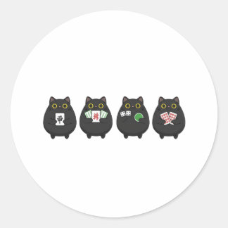 Pegatina Redonda Funny Board Game Night , Mahjong Black Cat