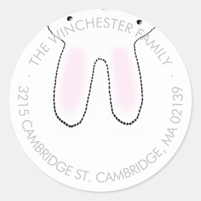 Pegatina Redonda Funny boca abajo dirección blanca gris del conejit (Anverso)