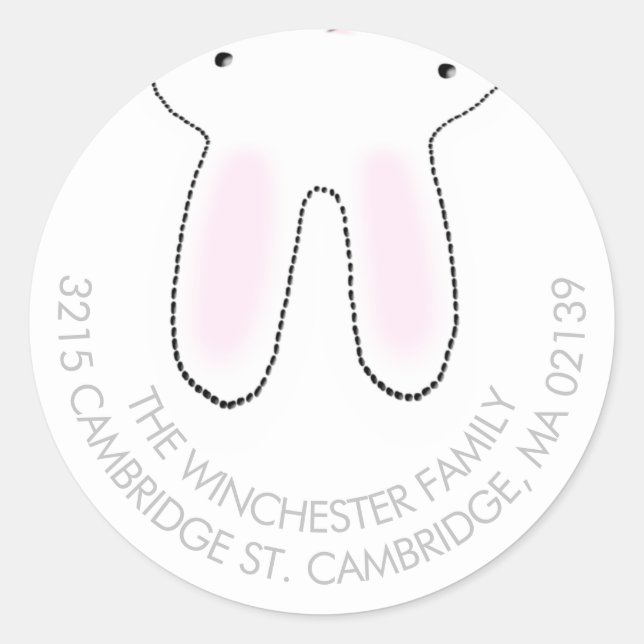 Pegatina Redonda Funny boca abajo dirección gris blanco del conejo  (Anverso)