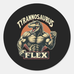 Pegatina Redonda Funny Bodybuilder Tyrannosaurus Flex Gym T-rex Din