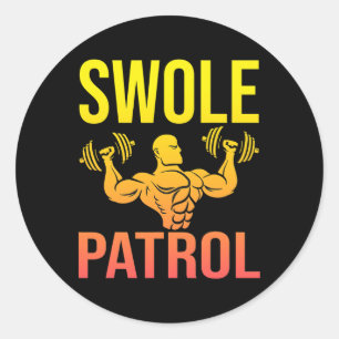 Pegatina Redonda Funny Bodybuilding Swon Patrol Weightlifter Sayin