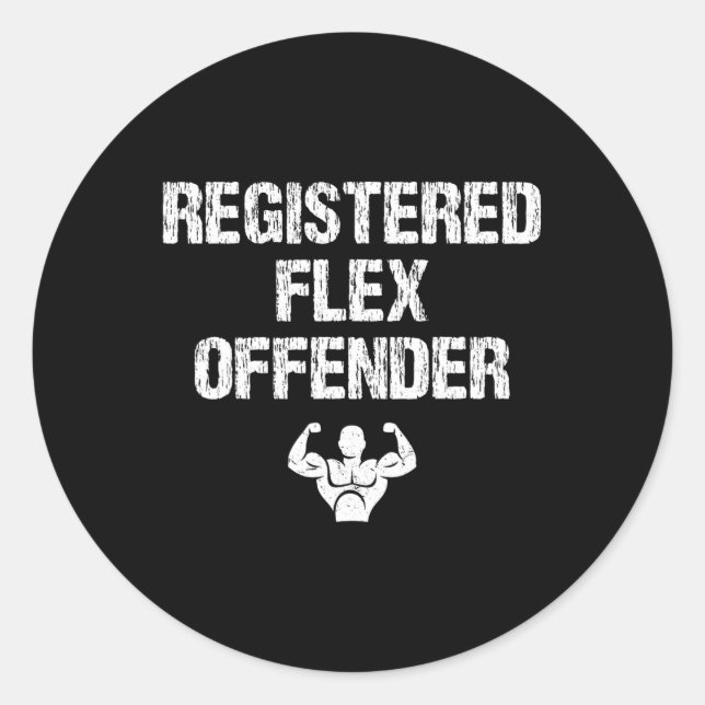 Pegatina Redonda Funny Bodybuilding Workou, Funny Offender Flex reg (Anverso)