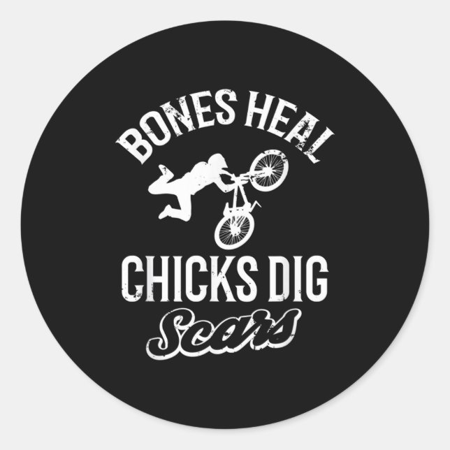 Pegatina Redonda Funny Bones Heal Chicks Dig S Bmx Biking  (Anverso)