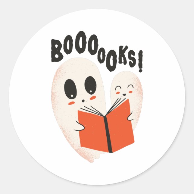 Pegatina Redonda Funny Bookworm Ghost Halloween Costume Boooooks (Anverso)