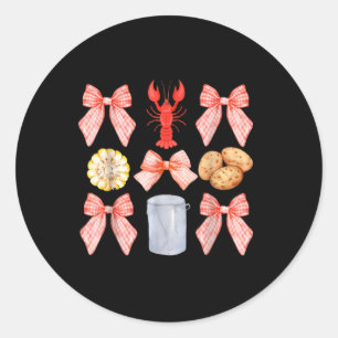 Pegatina Redonda Funny Bow Cute Coquette Crawfish Hervir Y2k Chica