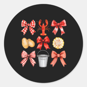 Pegatina Redonda Funny Bow Cute Coquette Crawfish Hervir Y2k Chica