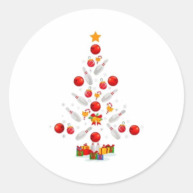 Pegatina Redonda Funny Bowling Christmas Tree Lights Xmas For Men W (Anverso)