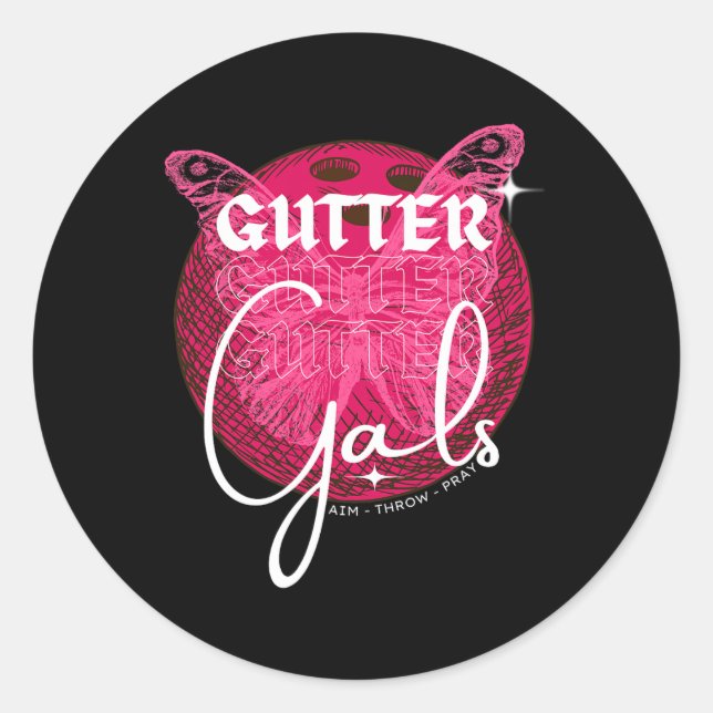 Pegatina Redonda Funny Bowling Gutter Gals Team Name Chicas Fiesta (Anverso)