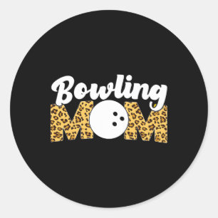 Pegatina Redonda Funny Bowling Mom Leopard Cheetah Bowling Mom