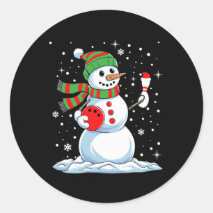 Pegatina Redonda Funny Bowling Player Xmas luces Nieve Bowling Chri