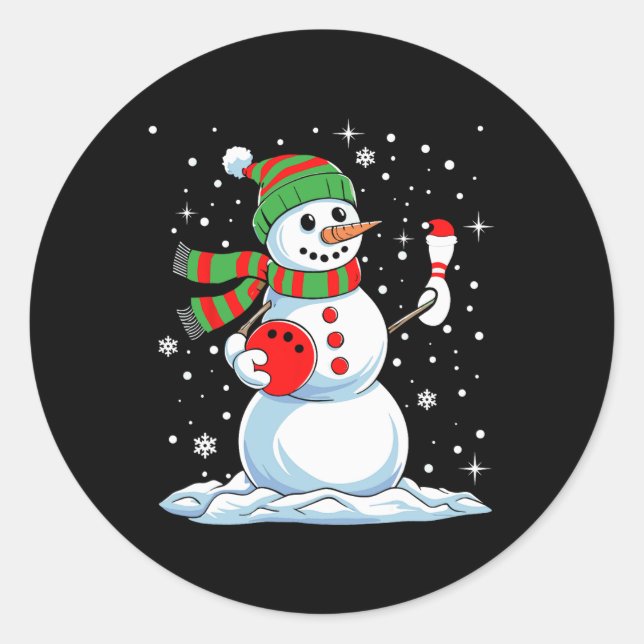 Pegatina Redonda Funny Bowling Player Xmas luces Nieve Bowling Chri (Anverso)