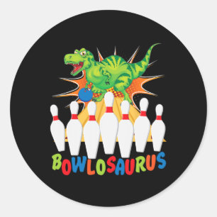 Pegatina Redonda Funny Bowling Pun T-rex Dinosaur Bowlosaurus
