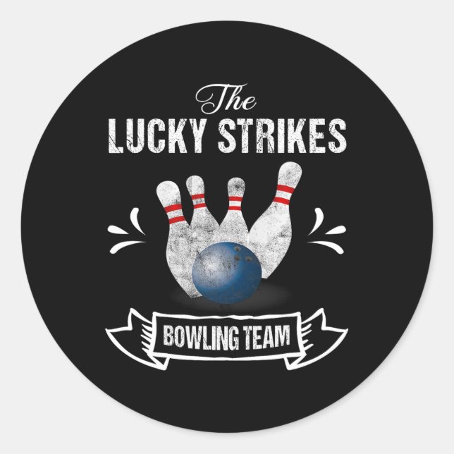 Pegatina Redonda Funny Bowling Team Lucky Strikes Bowling Team Tee (Anverso)