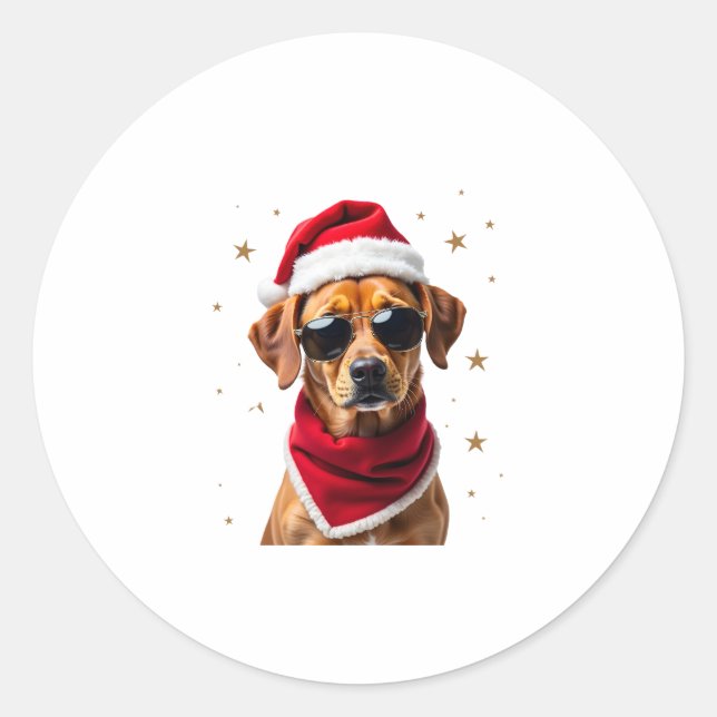 Pegatina Redonda Funny Boxer Dog Christmas Lights Xmas Outfit Pajam (Anverso)