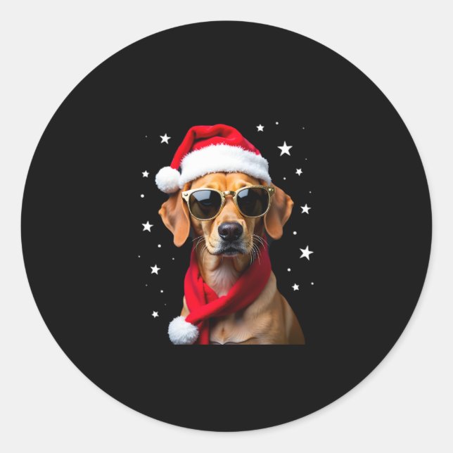 Pegatina Redonda Funny Boxer Dog Christmas Lights Xmas Outfit Pajam (Anverso)