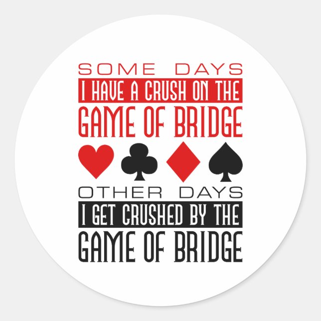 Pegatina Redonda Funny Bridge Player Club aplastado juego de Bridge (Anverso)