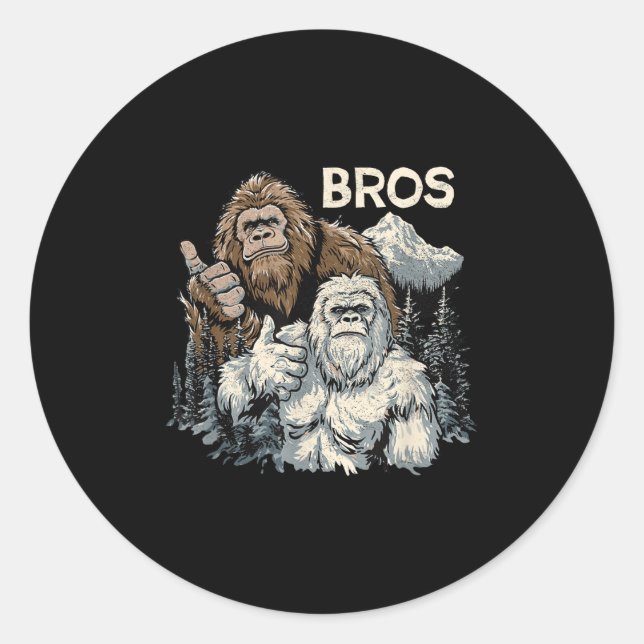 Pegatina Redonda Funny Bros Bigfoot Y Yeti Brothers Sasquatch Awe (Anverso)