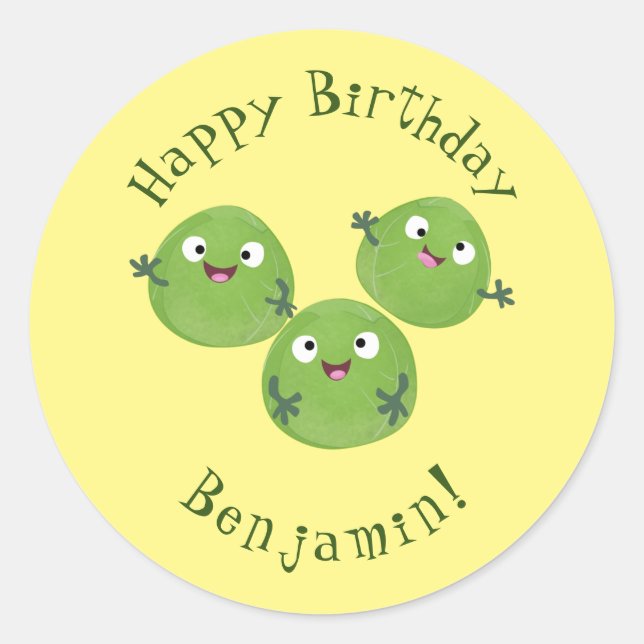 Pegatina Redonda Funny Brussels brota personalizado de verduras (Anverso)