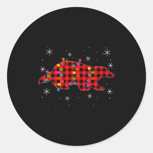 Pegatina Redonda Funny Buffalo Plaid Family Matching Badger Christm (Anverso)