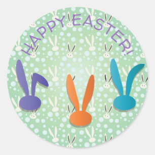Pegatina Redonda FUNNY BUNNY Fiesta de caza de huevos de Pascua