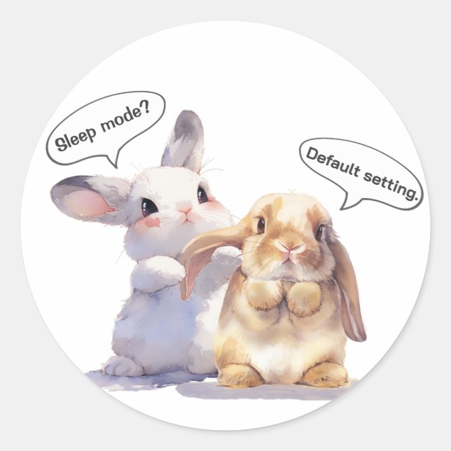 Pegatina Redonda Funny Bunny sticker – Sleep Mode vs Default (Anverso)