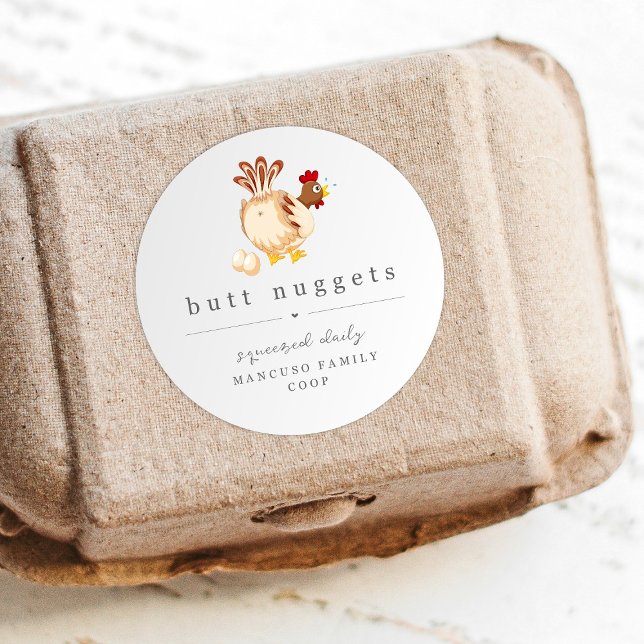 Pegatina Redonda Funny Butt Nugget Farm Coop Egg Carton Label (Subido por el creador)
