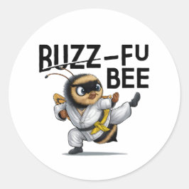 Pegatina Redonda Funny Buzz-Fu Bee Martial Arts