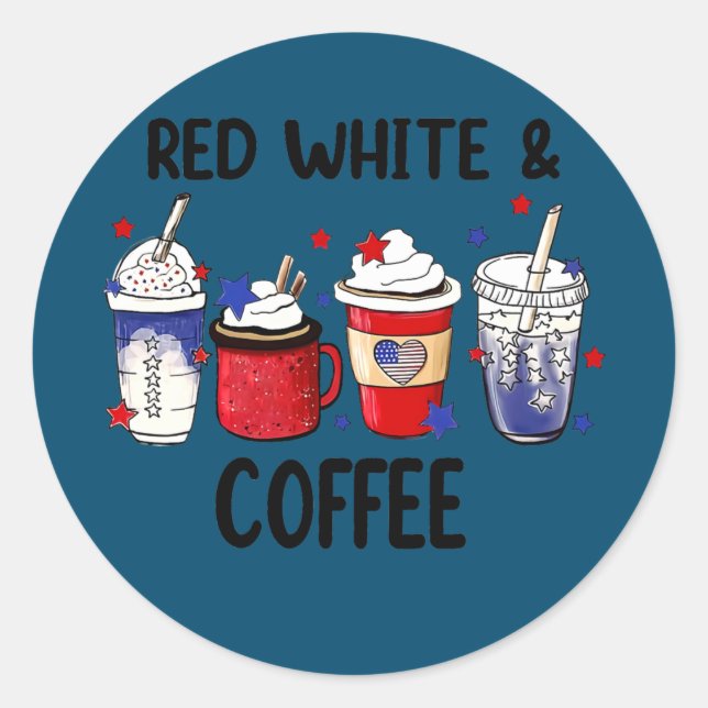 Pegatina Redonda Funny Café Blanco Rojo Para Los Amantes Del Café D (Anverso)