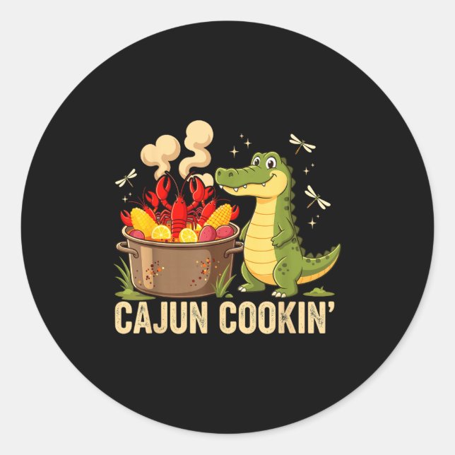 Pegatina Redonda Funny Cajun Louisiana Boil Alligator Crawfish Mard (Anverso)