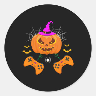Pegatina Redonda Funny Calabaza Jack O Lantern Video Gamer