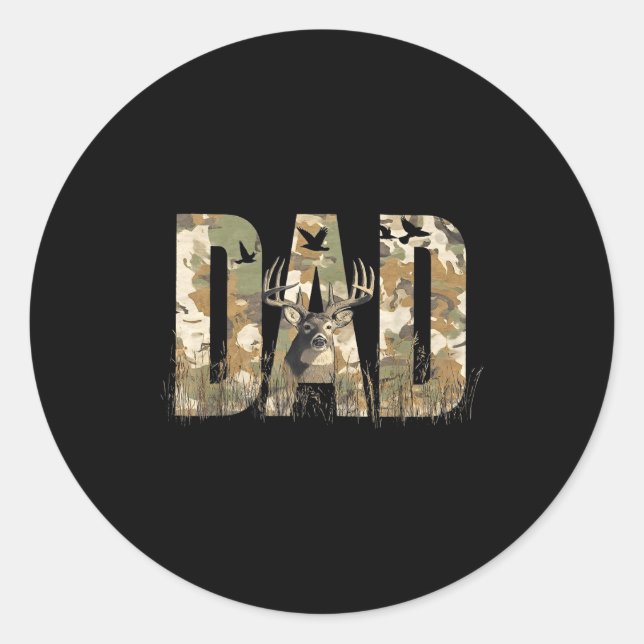 Pegatina Redonda Funny Camo Dad Hunting Camouflage Deer Father's Da (Anverso)