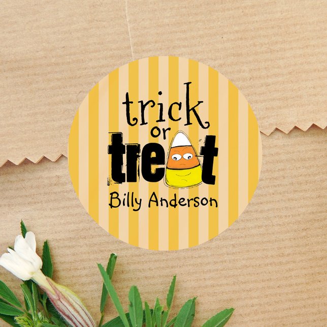 Pegatina Redonda Funny Candy Corn Halloween Personalizado (Halloween trick or treat custom sticker)