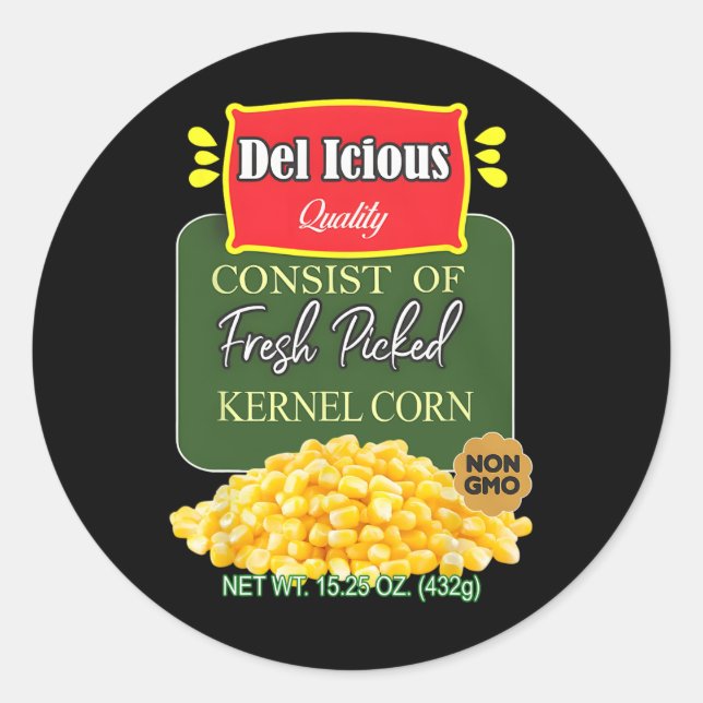 Pegatina Redonda Funny Canned Kernel Corn Halloween Mating Group (Anverso)