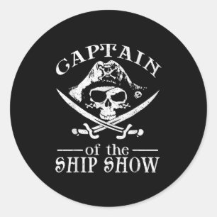 Pegatina Redonda Funny Capitán de Diseño Pirata Show Boater Boati