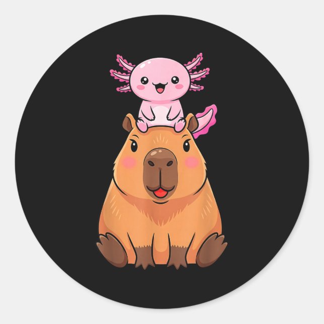 Pegatina Redonda Funny Capybara Axolotl Kawaii Kids Boys Girls Anim (Anverso)