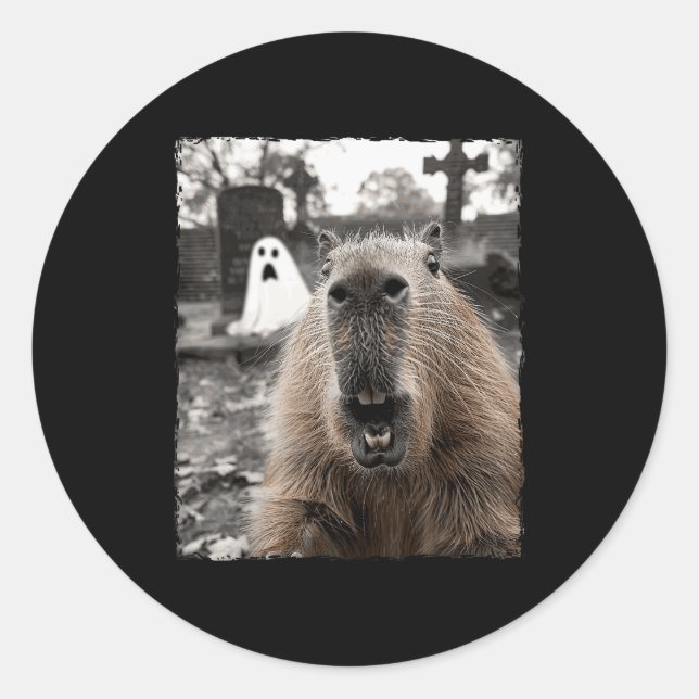 Pegatina Redonda Funny Capybara Halloween Costume  (Anverso)