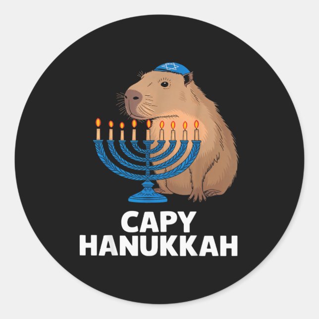Pegatina Redonda Funny Capybara Happy Hanukkah Chanukah Jewish Men  (Anverso)