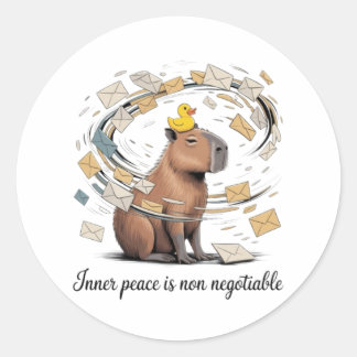 Pegatina Redonda Funny Capybara Inner Peace Sticker - Zen Animal De